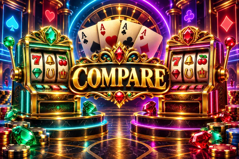 Two gold slot machines with ace cards — original concept illustration