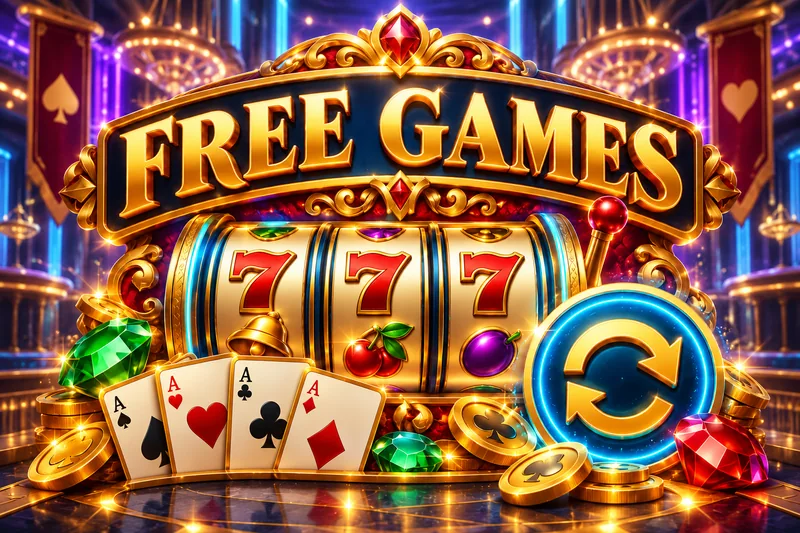 Gold slot reels, ace cards and a circular replay arrow — original concept illustration